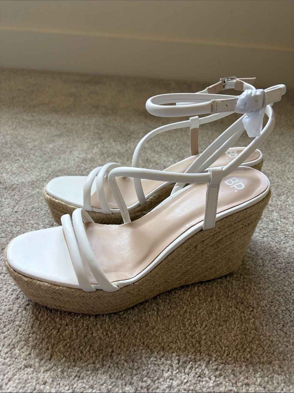 NIB bp White Espadrille Ankle-Strap Wedge Sandals